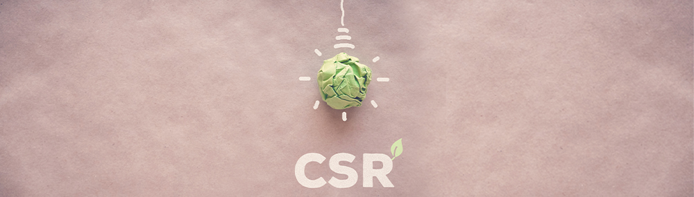 Zwinięty zielony papier i napis CSR